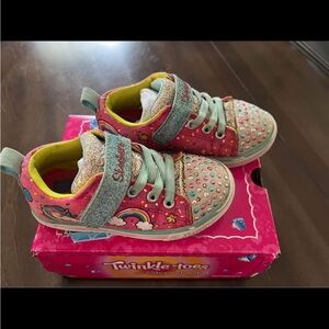 Skechers Twinkle Toes Kids Shoes - Pink and Silver